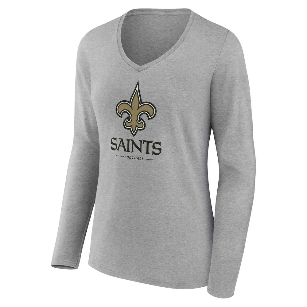New Orleans Saints Women's Logo Team Lockup Long Sleeve V-Neck T-Shirt Heather Gray - NFL