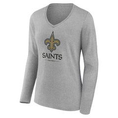 New Orleans Saints Women's Logo Team Lockup Long Sleeve V-Neck T-Shirt Heather Gray - NFL