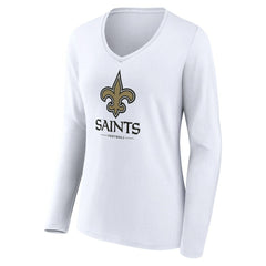New Orleans Saints Women's Logo Team Lockup Long Sleeve V-Neck T-Shirt White - NFL