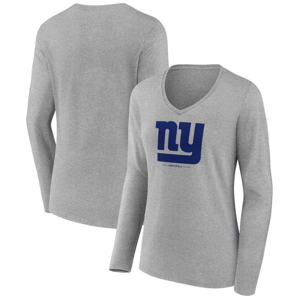 New York Giants Women's Logo Team Lockup Long Sleeve V-Neck T-Shirt Heather Gray - NFL