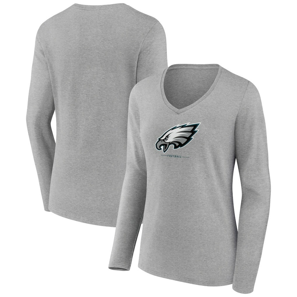Philadelphia Eagles Women's Logo Team Lockup Long Sleeve V-Neck T-Shirt Heather Gray - NFL