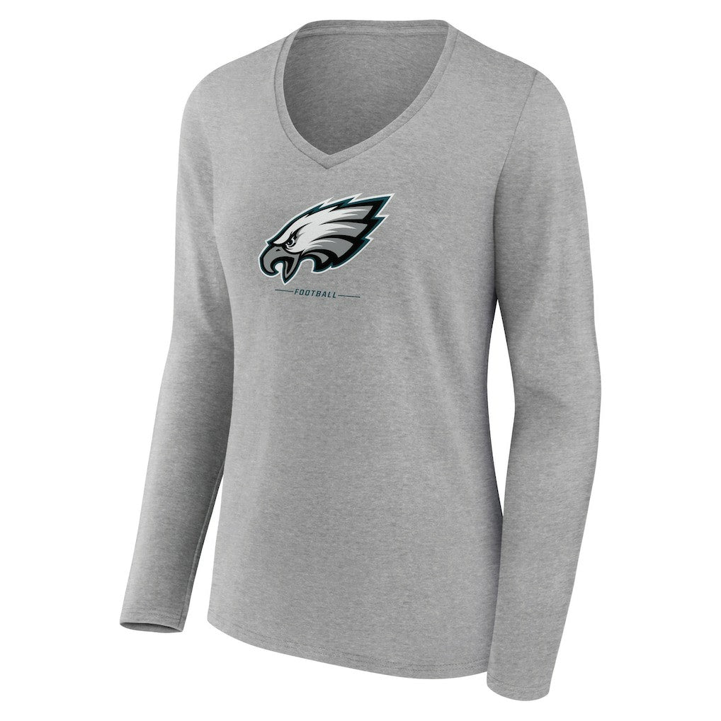 Philadelphia Eagles Women's Logo Team Lockup Long Sleeve V-Neck T-Shirt Heather Gray - NFL