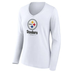 Pittsburgh Steelers Women's Logo Team Lockup Long Sleeve V-Neck T-Shirt White - NFL