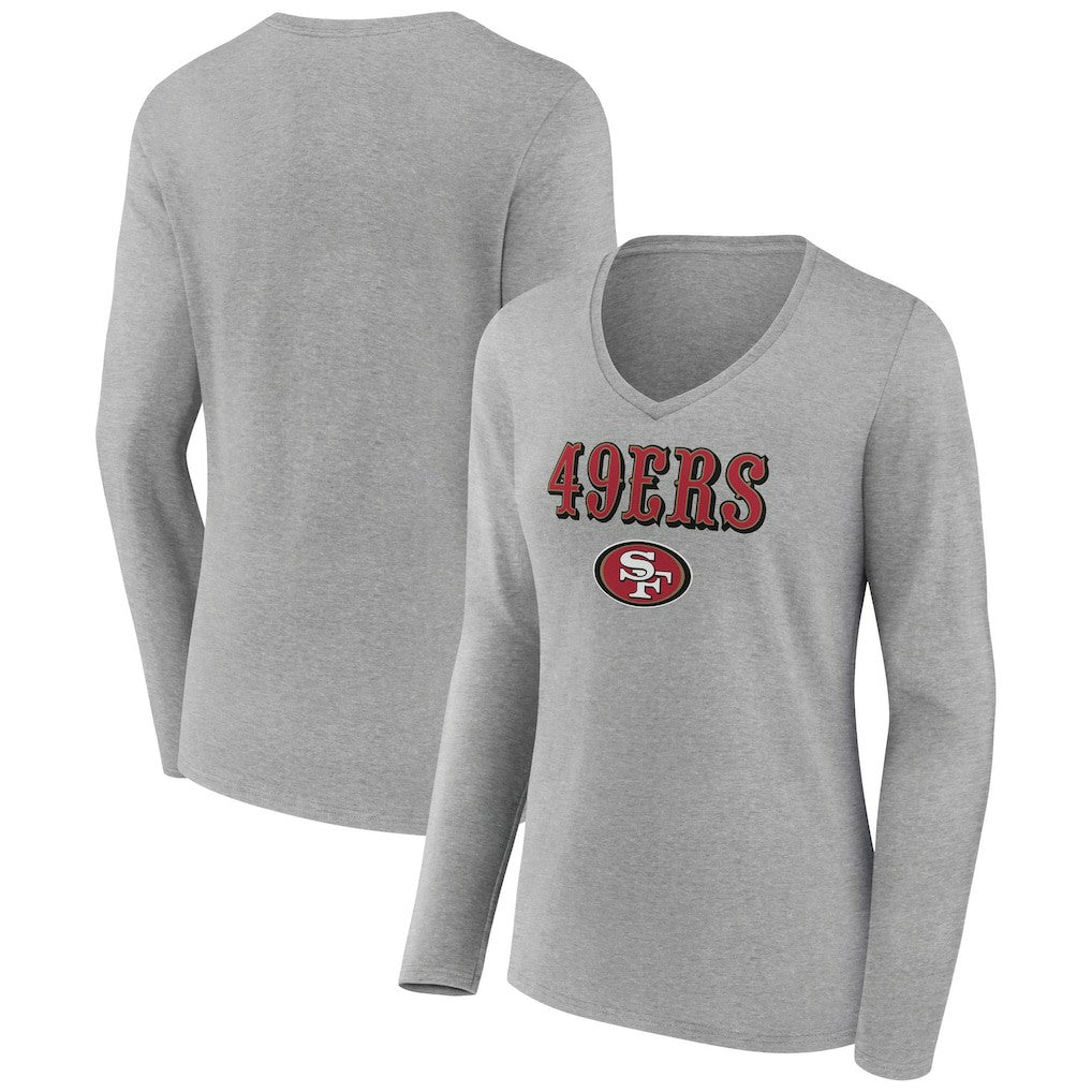 San Francisco 49ers Women's Logo Team Lockup Long Sleeve V-Neck T-Shirt Heather Gray - NFL