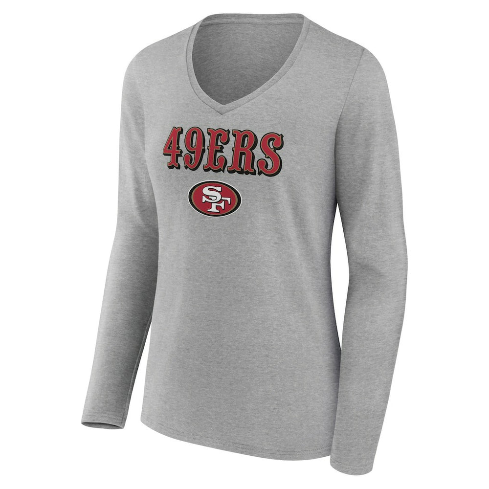San Francisco 49ers Women's Logo Team Lockup Long Sleeve V-Neck T-Shirt Heather Gray - NFL