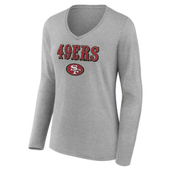San Francisco 49ers Women's Logo Team Lockup Long Sleeve V-Neck T-Shirt Heather Gray - NFL