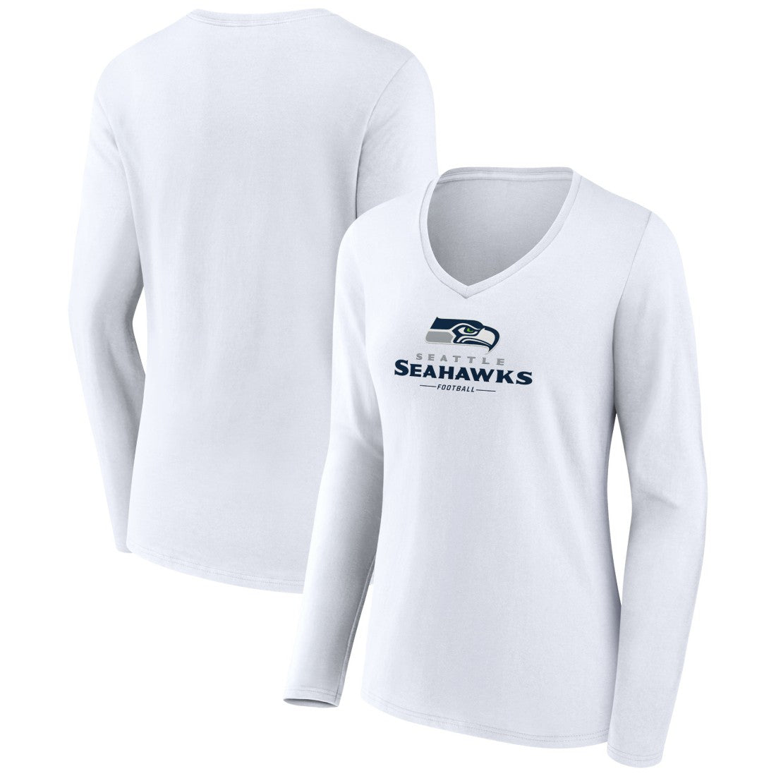 Seattle Seahawks Women's Logo Team Lockup Long Sleeve V-Neck T-Shirt White - NFL