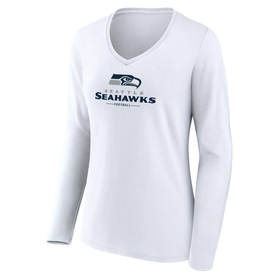 Seattle Seahawks Women's Logo Team Lockup Long Sleeve V-Neck T-Shirt White - NFL