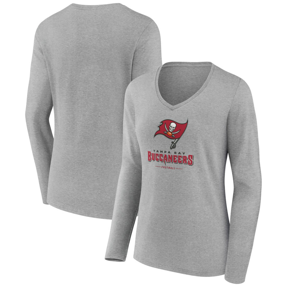 Tampa Bay Buccaneers Women's Logo Team Lockup Long Sleeve V-Neck T-Shirt Heather Gray - NFL
