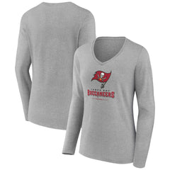 Tampa Bay Buccaneers Women's Logo Team Lockup Long Sleeve V-Neck T-Shirt Heather Gray - NFL