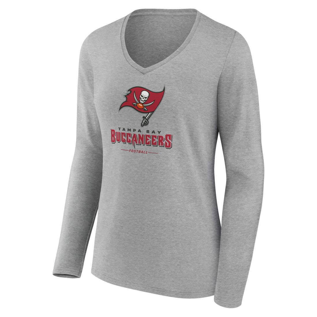 Tampa Bay Buccaneers Women's Logo Team Lockup Long Sleeve V-Neck T-Shirt Heather Gray - NFL