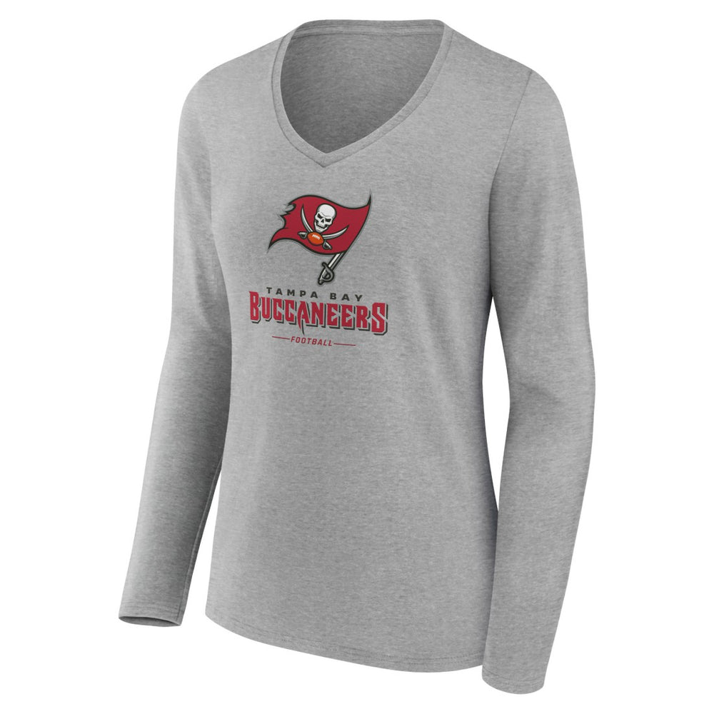 Tampa Bay Buccaneers Women's Logo Team Lockup Long Sleeve V-Neck T-Shirt Heather Gray - NFL