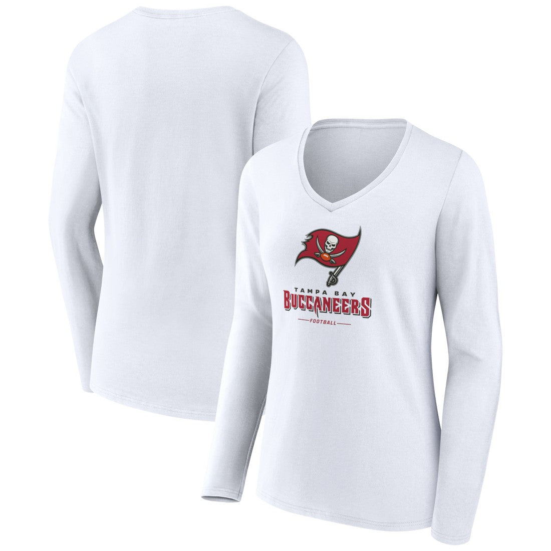 Tampa Bay Buccaneers Women's Logo Team Lockup Long Sleeve V-Neck T-Shirt White - NFL