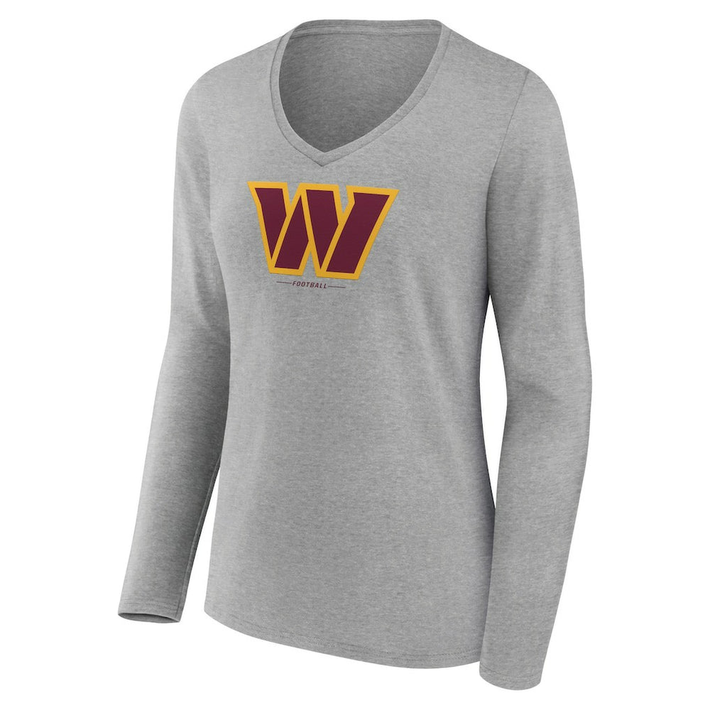Washington Commanders Women's Logo Team Lockup Long Sleeve V-Neck T-Shirt Heather Gray - NFL