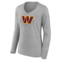 Washington Commanders Women's Logo Team Lockup Long Sleeve V-Neck T-Shirt Heather Gray - NFL