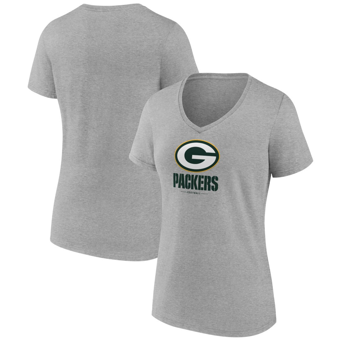 Green Bay Packers Women's Logo Team Lockup V-Neck T-Shirt Gray - NFL