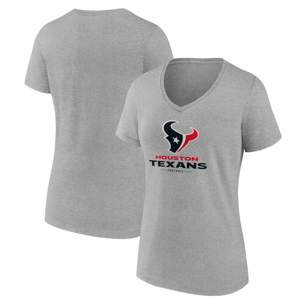 Houston Texans Women's Logo Team Lockup V-Neck T-Shirt Gray - NFL