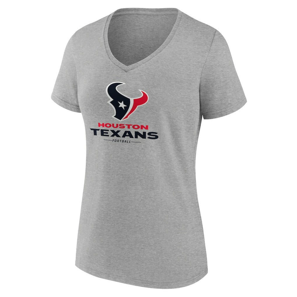 Houston Texans Women's Logo Team Lockup V-Neck T-Shirt Gray - NFL