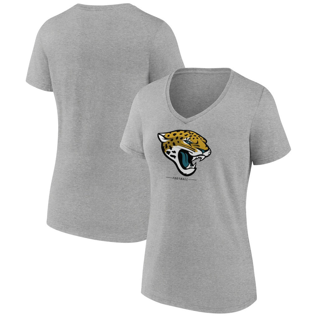 Jacksonville Jaguars Women's Logo Team Lockup V-Neck T-Shirt Gray - NFL