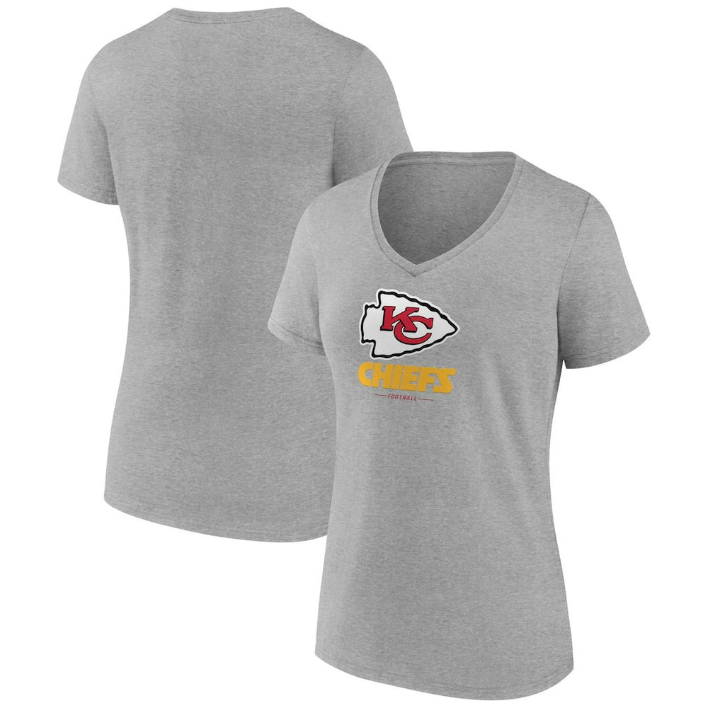Kansas City Chiefs Women's Logo Team Lockup V-Neck T-Shirt Gray - NFL