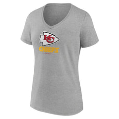 Kansas City Chiefs Women's Logo Team Lockup V-Neck T-Shirt Gray - NFL