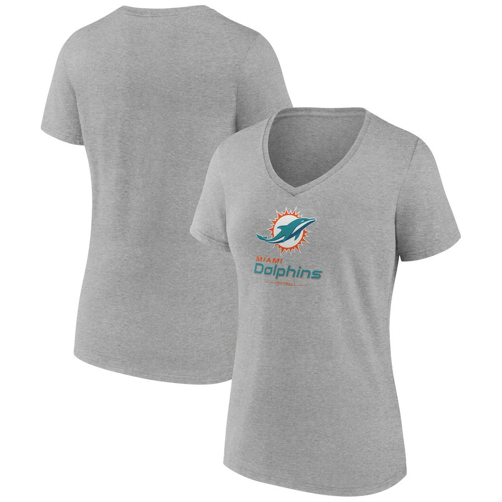 Miami Dolphins Women's Logo Team Lockup V-Neck T-Shirt Gray - NFL