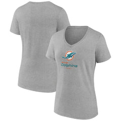 Miami Dolphins Women's Logo Team Lockup V-Neck T-Shirt Gray - NFL