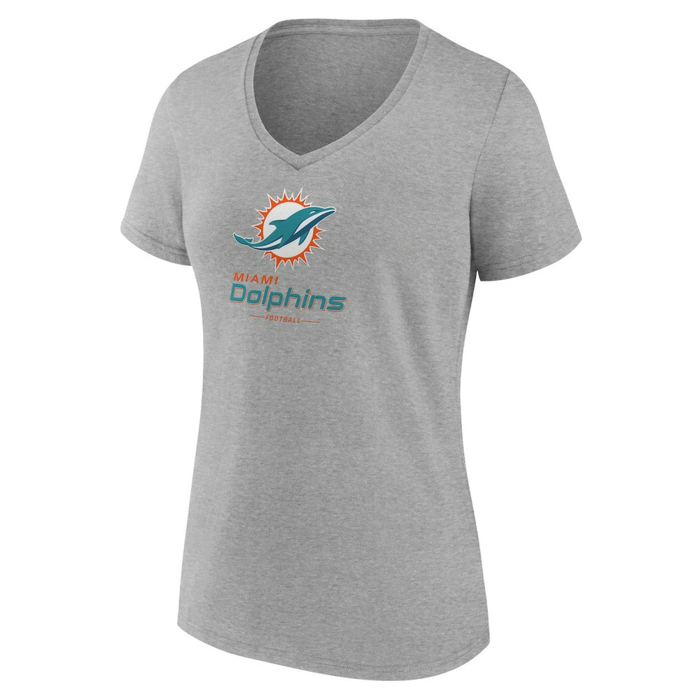 Miami Dolphins Women's Logo Team Lockup V-Neck T-Shirt Gray - NFL