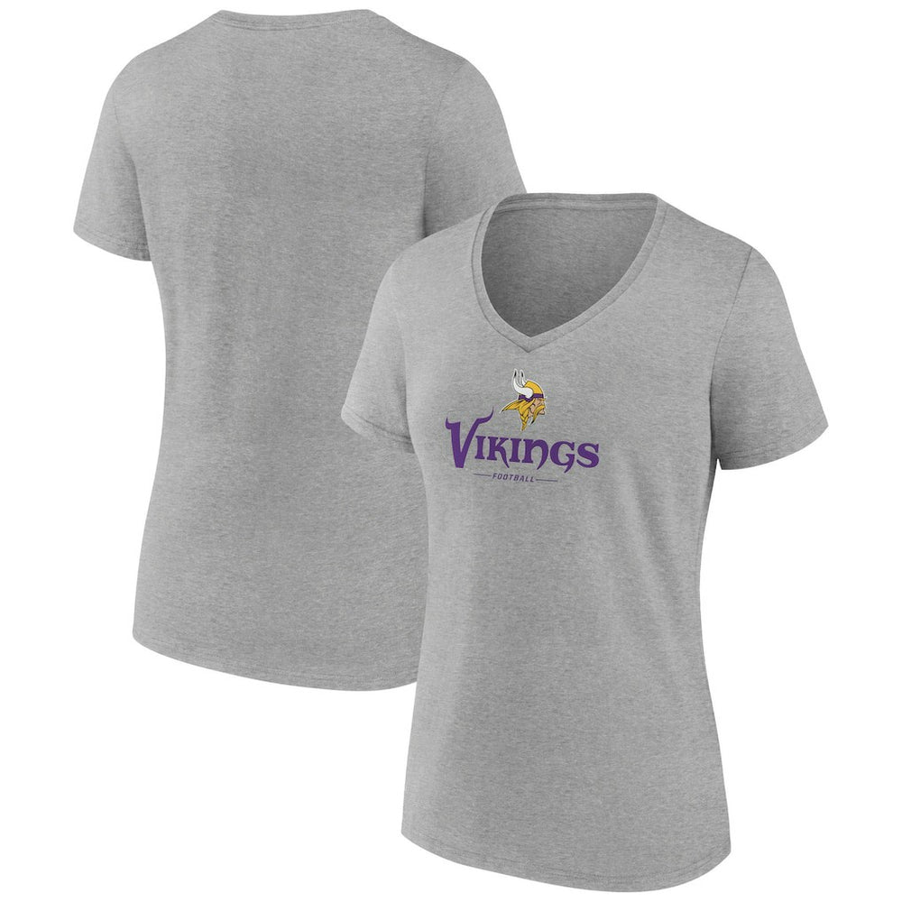 Minnesota Vikings Women's Logo Team Lockup V-Neck T-Shirt Gray - NFL
