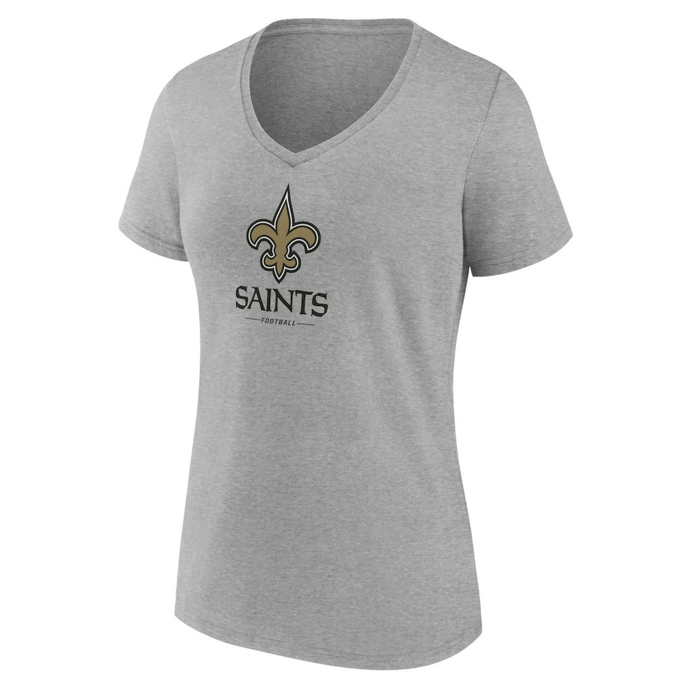 New Orleans Saints Women's Logo Team Lockup V-Neck T-Shirt Gray - NFL