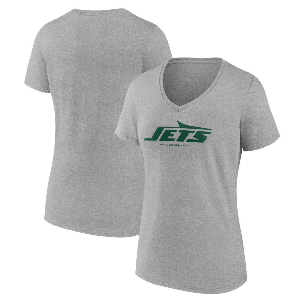 New York Jets Women's Logo Team Lockup V-Neck T-Shirt Gray - NFL