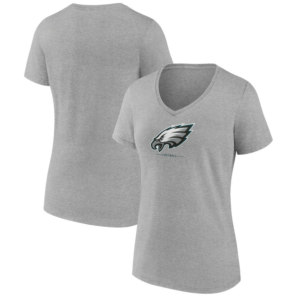 Philadelphia Eagles Women's Logo Team Lockup V-Neck T-Shirt Gray - NFL