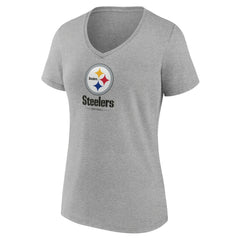 Pittsburgh Steelers Women's Logo Team Lockup V-Neck T-Shirt Gray - NFL