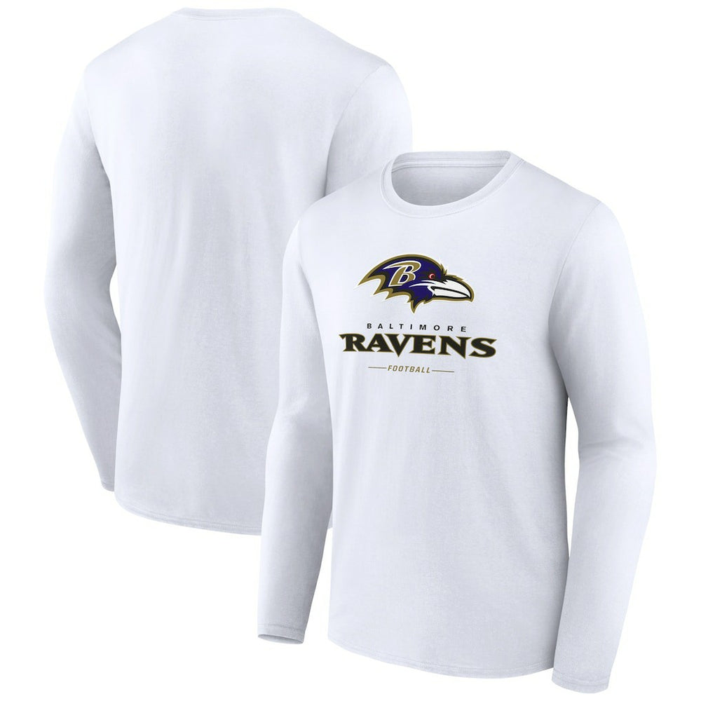 Baltimore Ravens Logo Team Lockup Long Sleeve T-Shirt White - NFL