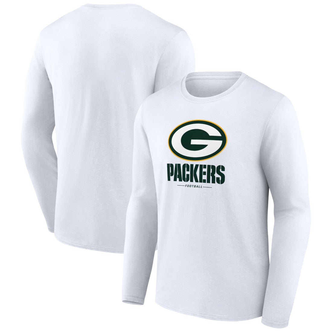 Green Bay Packers Logo Team Lockup Long Sleeve T-Shirt White - NFL