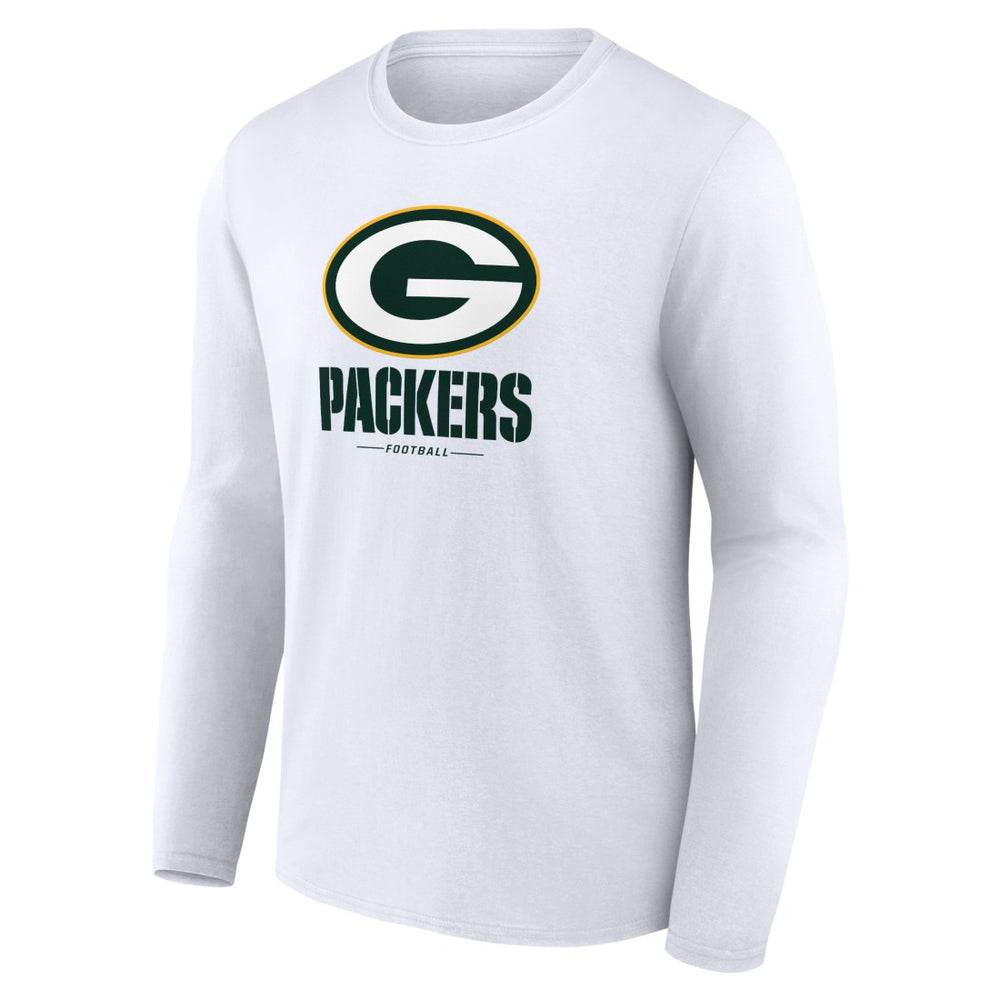 Green Bay Packers Logo Team Lockup Long Sleeve T-Shirt White - NFL