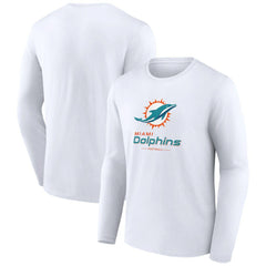 Miami Dolphins Logo Team Lockup Long Sleeve T-Shirt White - NFL
