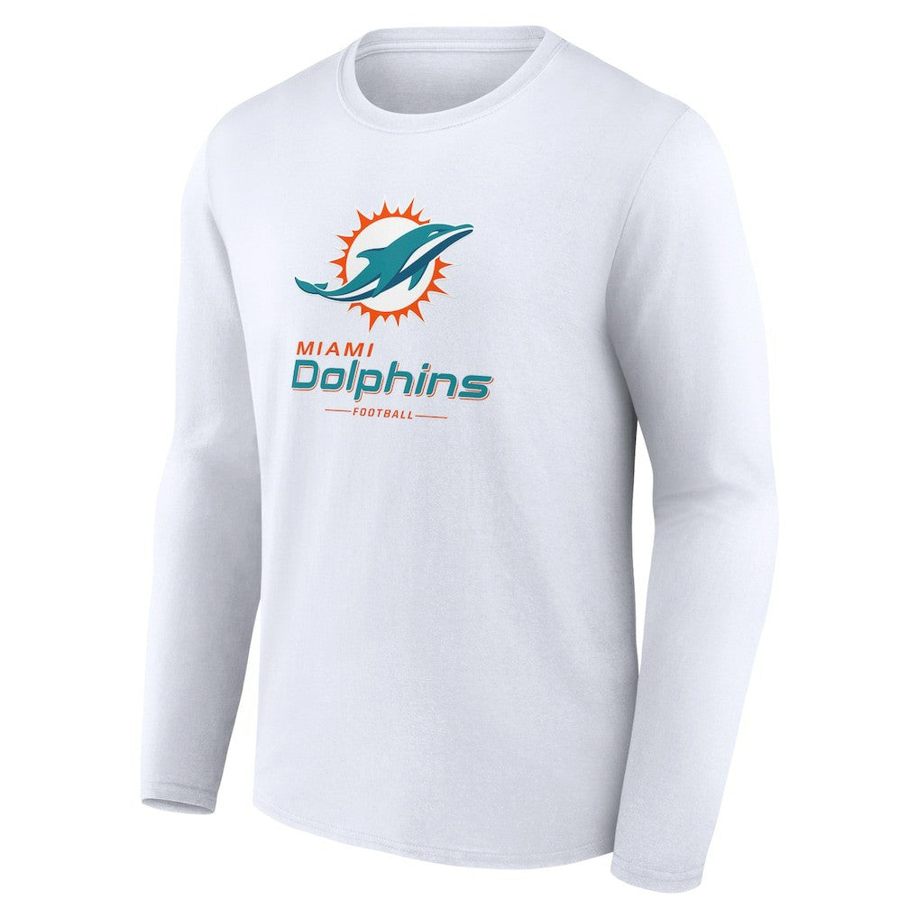Miami Dolphins Logo Team Lockup Long Sleeve T-Shirt White - NFL