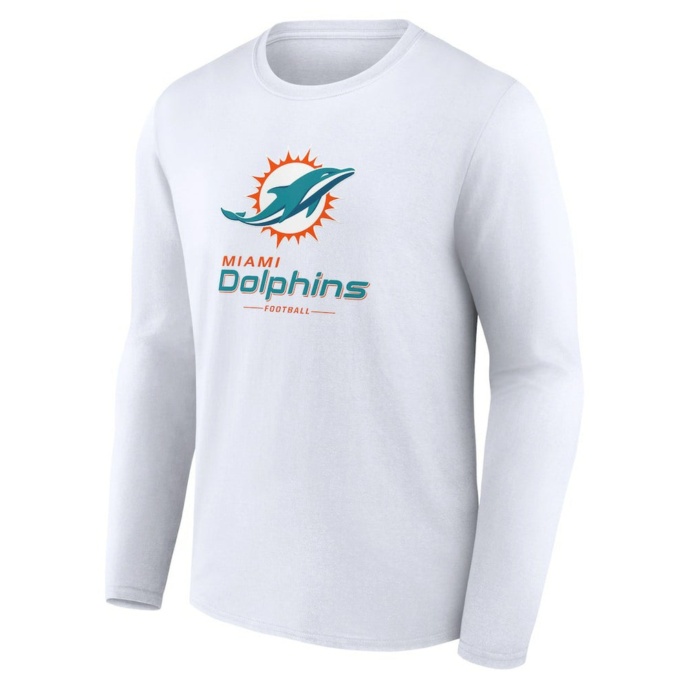Miami Dolphins Logo Team Lockup Long Sleeve T-Shirt White - NFL
