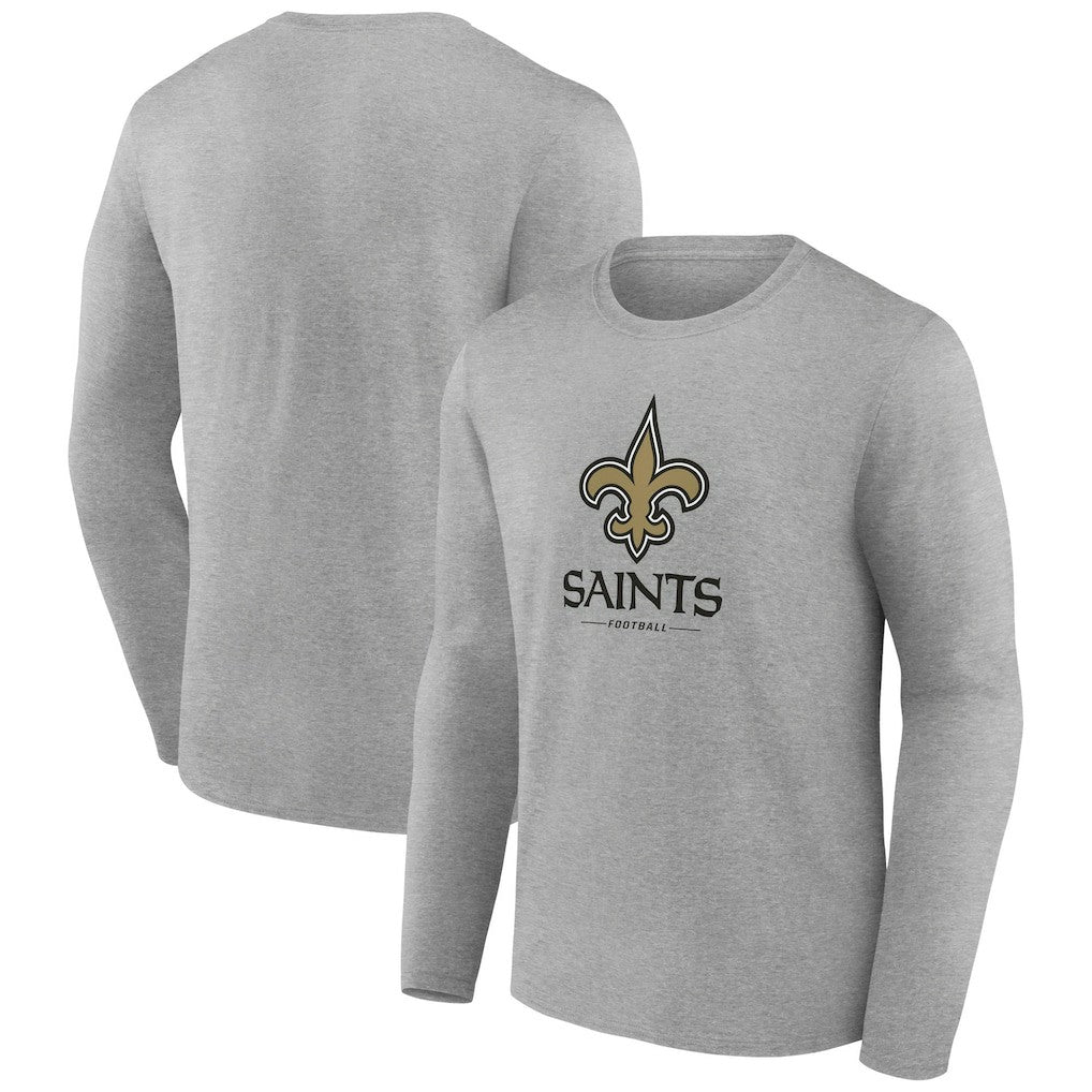 New Orleans Saints Logo Team Lockup Long Sleeve T-Shirt Gray - NFL