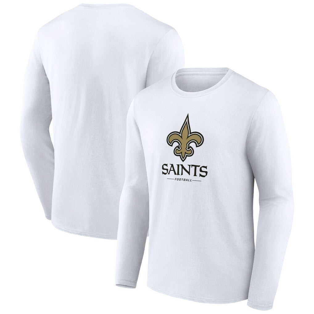 New Orleans Saints Logo Team Lockup Long Sleeve T-Shirt White - NFL