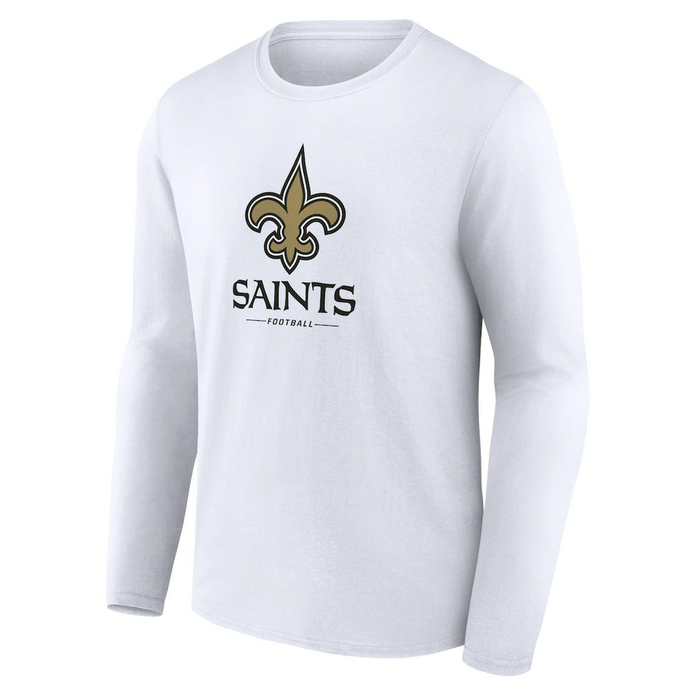 New Orleans Saints Logo Team Lockup Long Sleeve T-Shirt White - NFL
