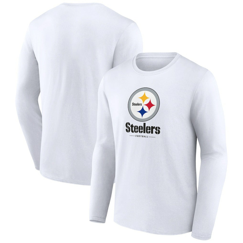 Pittsburgh Steelers Logo Team Lockup Long Sleeve T-Shirt White - NFL
