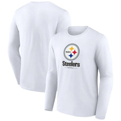 Pittsburgh Steelers Logo Team Lockup Long Sleeve T-Shirt White - NFL