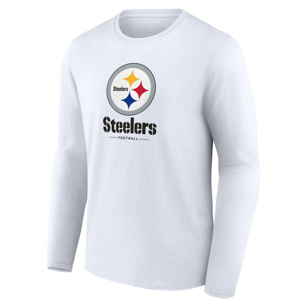 Pittsburgh Steelers Logo Team Lockup Long Sleeve T-Shirt White - NFL
