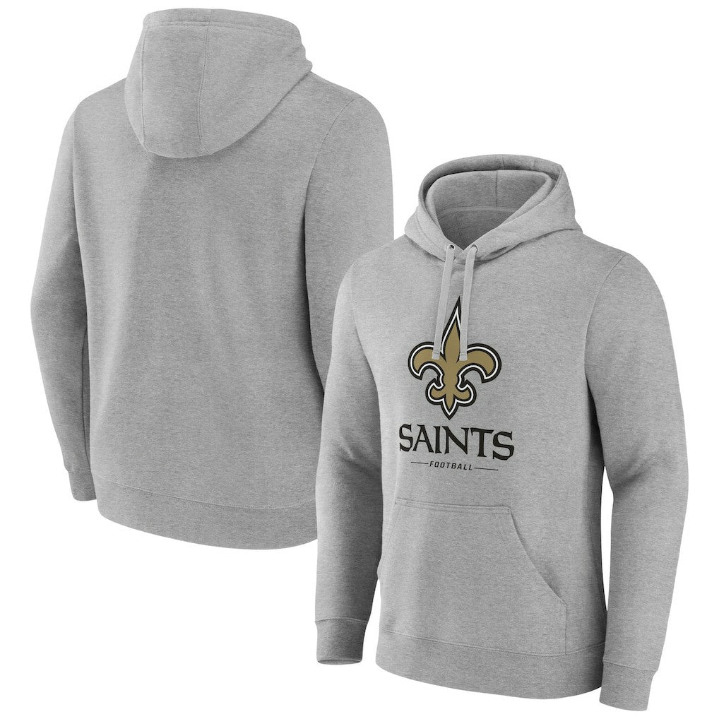 New Orleans Saints Primary Logo Team Lockup Fitted Pullover Hoodie Gray - NFL
