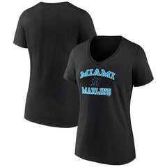 Miami Marlins Women's Heart and Soul V-Neck T-Shirt On Sale