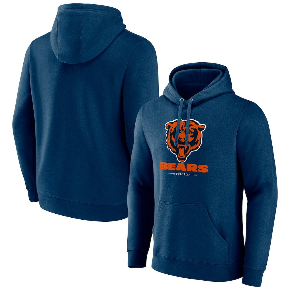 Chicago Bears Logo Team Lockup Fitted Pullover Hoodie Navy - NFL