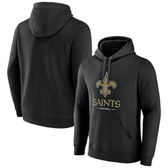 New Orleans Saints Logo Team Lockup Fitted Pullover Hoodie Black - NFL