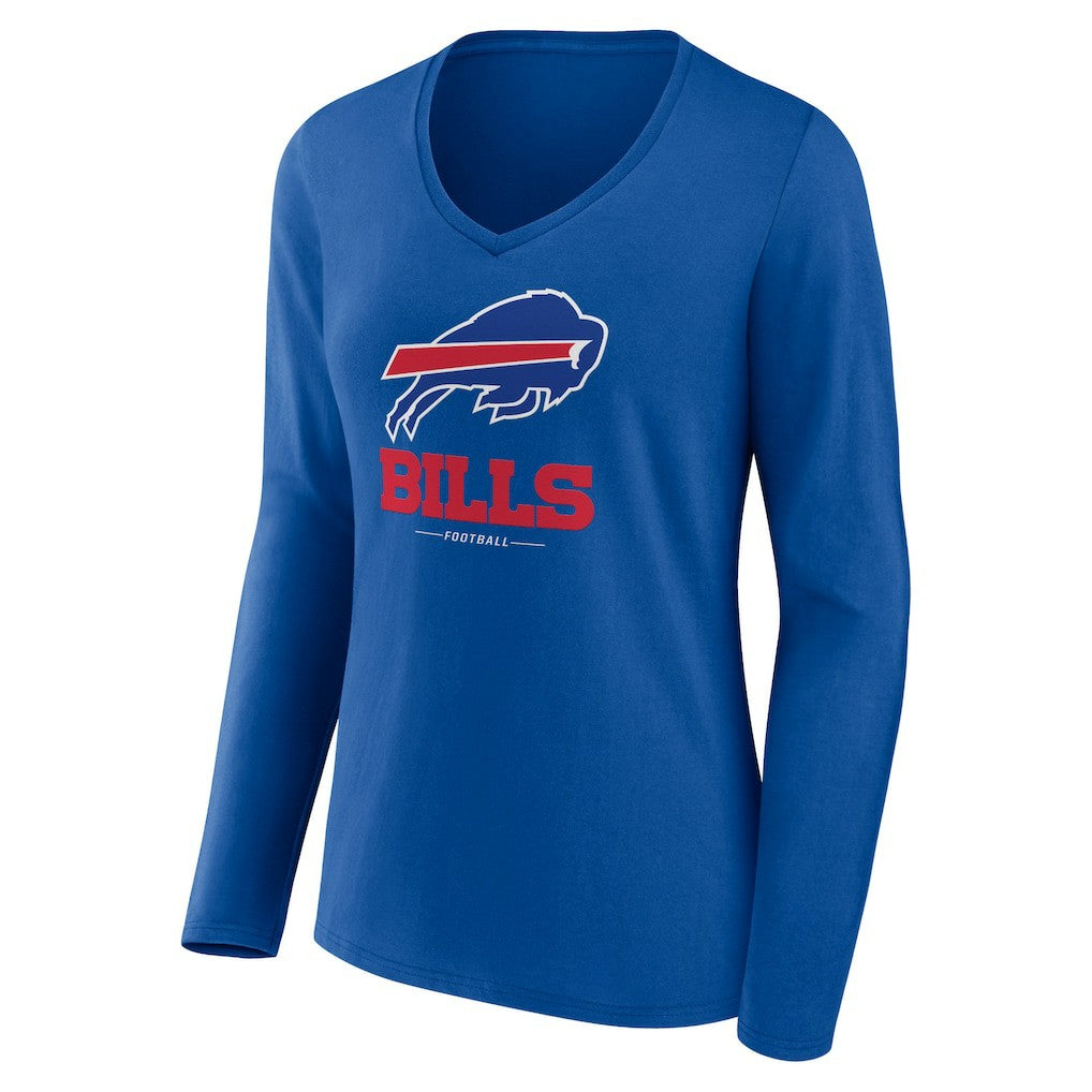 Buffalo Bills Women's Logo Team Lockup Long Sleeve V-Neck T-Shirt Royal - NFL
